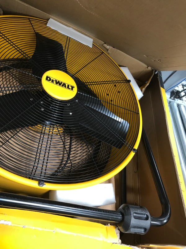 Photo 3 of ***parts only not functional***DEWALT Drum Fan High-Velocity Industrial, Drum, Floor, Barn, Warehouse Fan, Heavy Duty Air Mover with Adjustable Tilt & Large Wheel, 24", Yellow DXF2490
