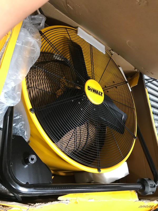 Photo 4 of ***parts only not functional***DEWALT Drum Fan High-Velocity Industrial, Drum, Floor, Barn, Warehouse Fan, Heavy Duty Air Mover with Adjustable Tilt & Large Wheel, 24", Yellow DXF2490
