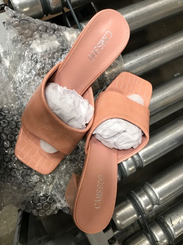 Photo 1 of CAMSSOO Women's Open Toe Square Mules Sandals Flip Flops Slip On Chunky Block High Heel Fashion Wedding Dress Slipper Slide- size 8