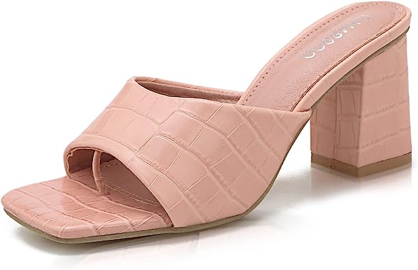 Photo 1 of CAMSSOO Women's Open Toe Square Mules Sandals Flip Flops Slip On Chunky Block High Heel Fashion Wedding Dress Slipper Slide- size 8