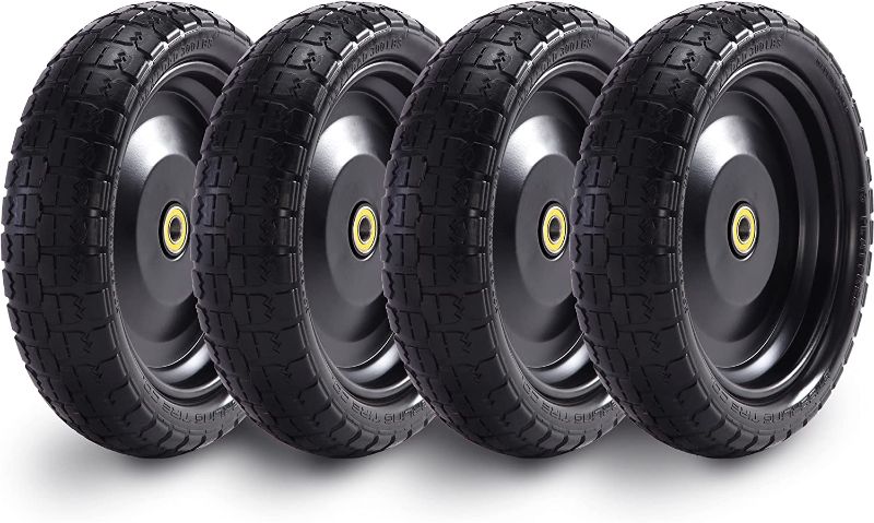 Photo 1 of 13” Flat-Free Wheelbarrow Tires - Includes 4 Replacement Wheels, Cotter Pins and Washers - Easy Installation, Compatible with Gorilla Carts, Trolleys, Generators and More - Steerling Tire Co.
