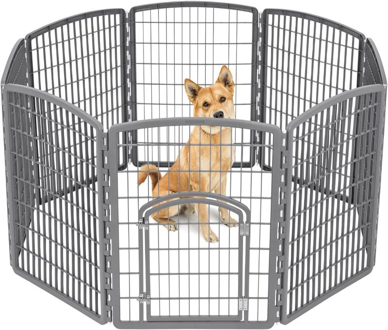 Photo 1 of **SEE NOTES**
IRIS USA 34" Exercise 8-Panel Pet Playpen with Door, Dog Playpen, for Small, Medium, and Large Dogs, Keep Pets Secure, Easy Assemble, Rust-Free, Heavy-Duty Molded Plastic, Customizable, Gray
