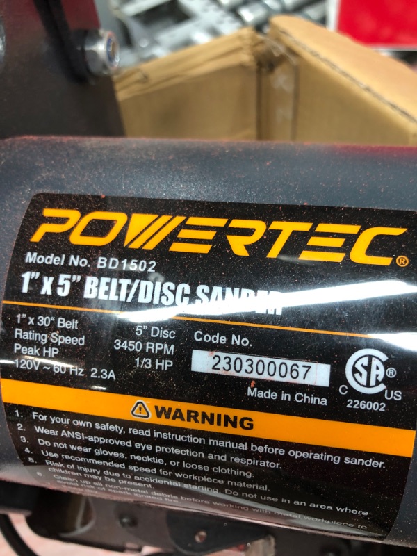 Photo 2 of **SEE NOTES** 
POWERTEC BD1502 Belt Disc Sander for Woodworking | 1 in. x 30 in. Belt Sander with 5 in. Sanding Disc
