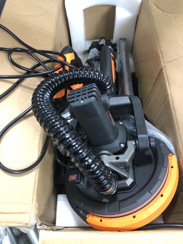 Photo 4 of ***PARTS ONLY NOT FUNCTIONAL***Drywall Sander, TOKTOO Electric Drywall Sander with Vacuum Attachment, 13 Sanding Discs, LED and 6 Variable Speed, Extendable Handle and Carrying Bag Orange