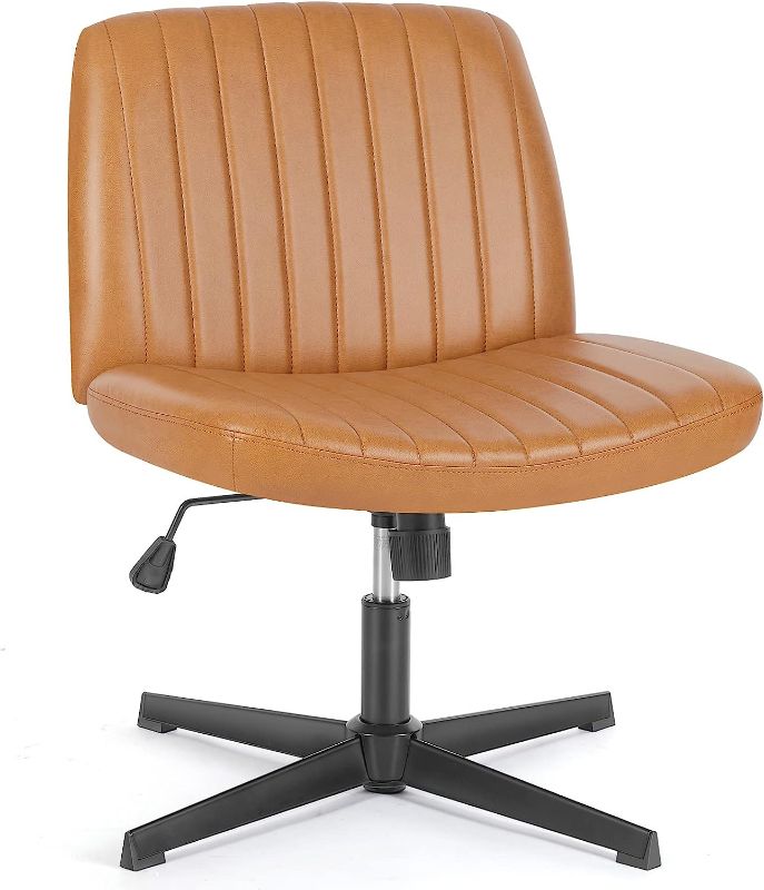 Photo 1 of Office Chair Armless Desk Chair No Wheels, Cross Legged Office Chair Wide Home Office Desk Chairs, Adjustable Swivel Padded Leather Vanity Task Computer Chair
