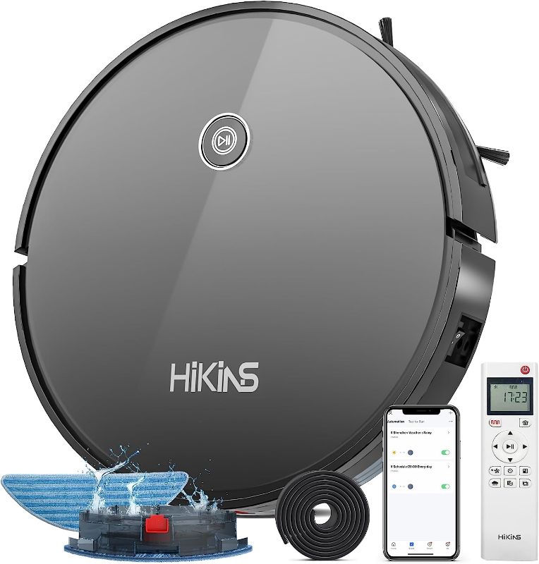 Photo 1 of HiKiNS Robot Vacuum and Mop Combo, WiFi/App,Self-Charging Robotic Vacuum Cleaner, 2 in 1 Mopping Robot Vacuums with Individual 600ml Dustbin & 400ml WaterTank,Ideal for Hard Floor, Pet Hair, Carpet
