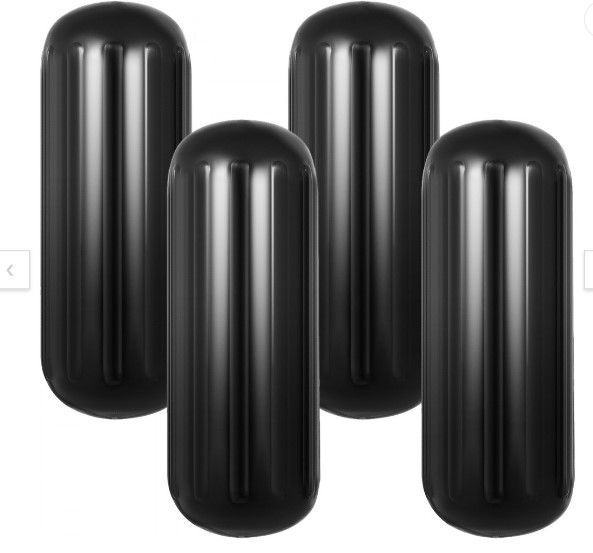 Photo 1 of 4 NEW RIBBED BOAT FENDERS 10" x 28" BLACK CENTER HOLE BUMPERS MOORING PROTECTION
