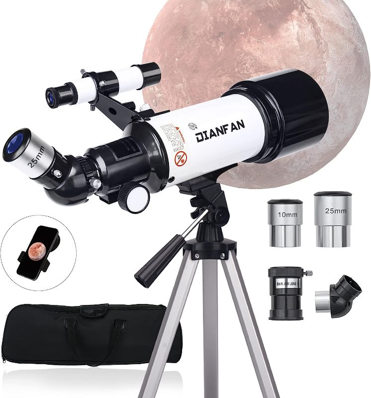 Photo 1 of Telescope for Kids & Adults,Telescopes for Astronomy Beginners,70mm Aperture 400mm Portable Travel Astronomy Refractor Telescope with Carry Bag,Phone Adapter and Tripod
