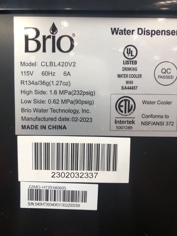 Photo 3 of ***TESTED/ POWERS ON***Brio CLBL420V2 Bottom Loading Water Cooler Dispenser for 3 & 5 Gallon Bottles