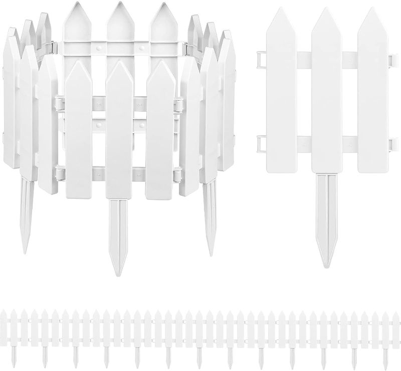 Photo 1 of  Garden Fence with 18 Pieces Fence Insert White Plastic Fence Garden Picket Fence Edgings Lawn Flowerbeds Plant Borders Decorative Garden Yard