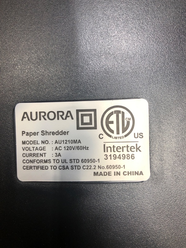 Photo 2 of Aurora AU1210MA Professional Grade High Security 12-Sheet Micro-Cut Paper/ CD and Credit Card/ 60 Minutes Continuous Run Time Shredder