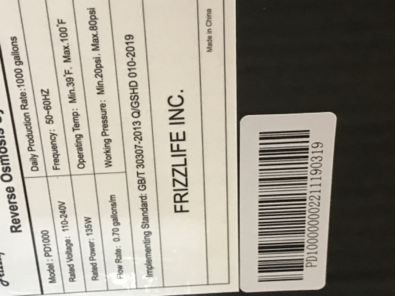 Photo 5 of *NEW* Frizzlife PD1000-TAM4 RO Reverse Osmosis Water Filtration System, Alkaline Mineral, with MWT3 Mini Water Tank, with IMC-1 Ice Maker Installation Kit