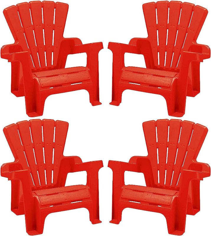 Photo 1 of American Plastic Toys Kids (4-Pack, Red), Stackable, Lightweight, & Portable, Outdoor, Beach, Lawn, Indoor, Comfortable Lounge Adirondack Chairs 4 Pack
