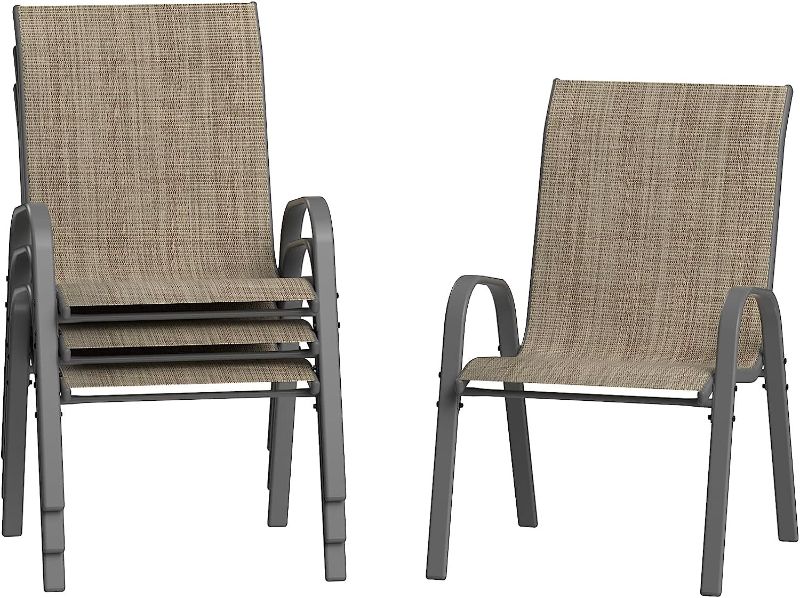 Photo 1 of **MISSING HARDWARE** Amopatio Patio Chairs Set of 4, Outdoor Stackable Dining Chairs for All Weather, Breathable Garden Outdoor Furniture for Backyard Deck, Brown