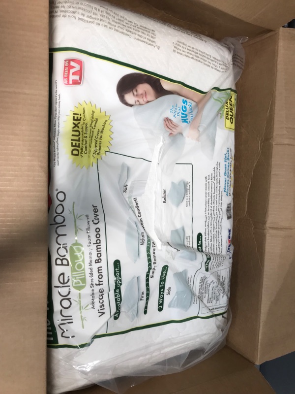 Photo 5 of Ontel Miracle Shredded Memory Foam Pillow with Viscose from Bamboo Cover, Queen, White Queen (Pack of 1)