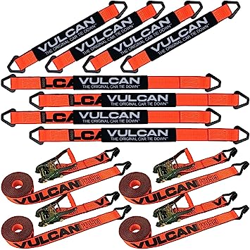 Photo 1 of (missing part0 VULCAN Complete Axle Strap Tie Down Kit with Wire Hook Ratchet Straps - PROSeries - Includes (4) 22 Inch Axle Straps, (4) 36 Inch Axle Straps, and (4) 15' Wire J Hook Ratchet Straps