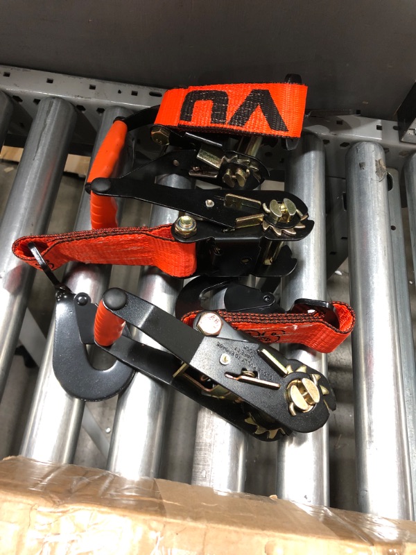 Photo 2 of (missing part0 VULCAN Complete Axle Strap Tie Down Kit with Wire Hook Ratchet Straps - PROSeries - Includes (4) 22 Inch Axle Straps, (4) 36 Inch Axle Straps, and (4) 15' Wire J Hook Ratchet Straps