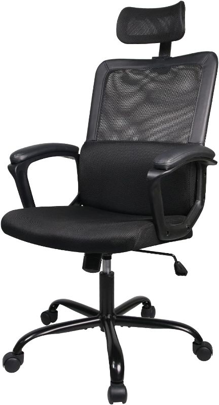 Photo 1 of Office Chair, Ergonomic Mesh Home Office Computer Chair with Lumbar Support/Adjustable Headrest/Armrest and Wheels/Mesh High Back/Swivel Rolling (Black)
