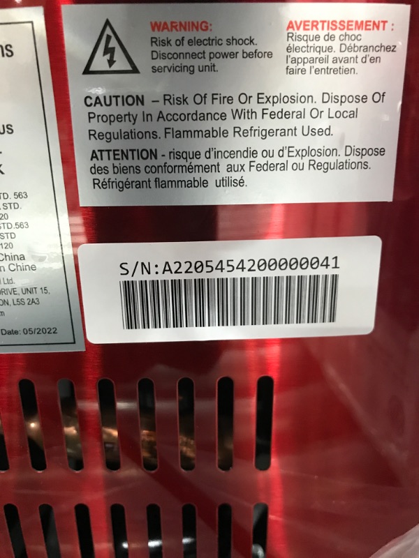 Photo 5 of (PARTS ONLY)FRIGIDAIRE EFIC237-SSRED EFIC237 Countertop Crunchy Chewable Nugget Ice Maker, 44lbs per Day, Red Stainless