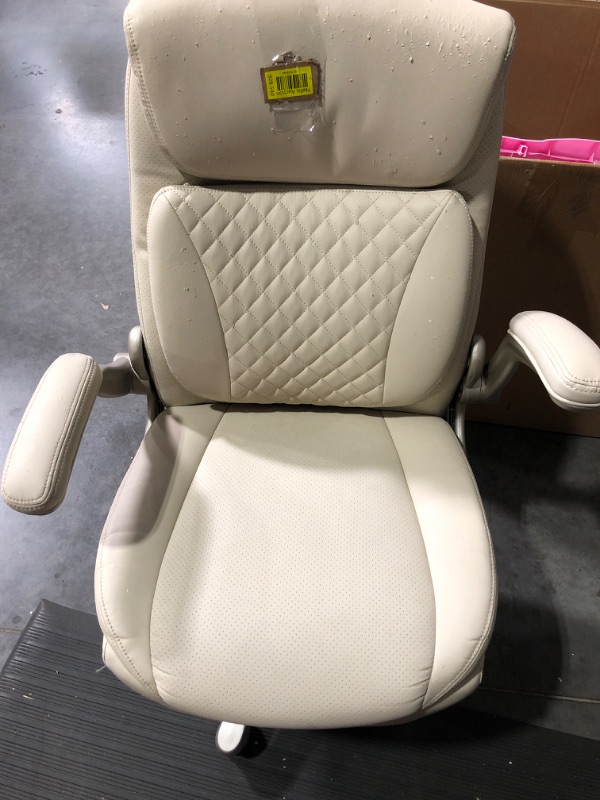 Photo 2 of (Major Damage) AmazonCommercial Ergonomic Executive Office Desk Chair  Cream Bonded Leather