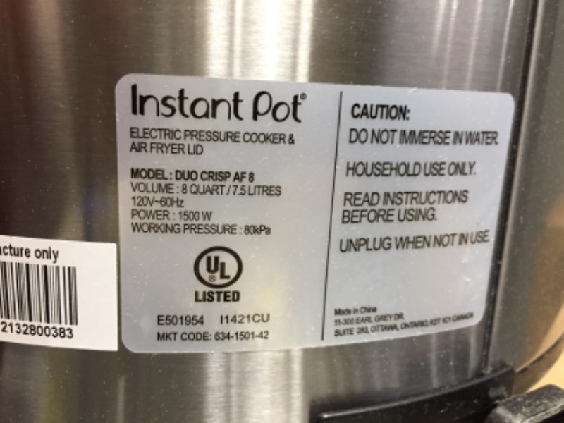 Photo 6 of ***TESTED/ POWERS ON***Instant Pot 8 qt 11-in-1 Air Fryer Duo Crisp + Electric Pressure Cooker