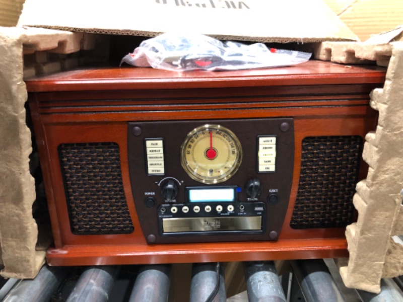 Photo 2 of Victrola Navigator 8-in-1 Classic Bluetooth Record Player with USB Encoding and 3-Speed Turntable Bundle with Victrola Wooden Stand for Wooden Music Centers with Record Holder Shelf, Mahogany