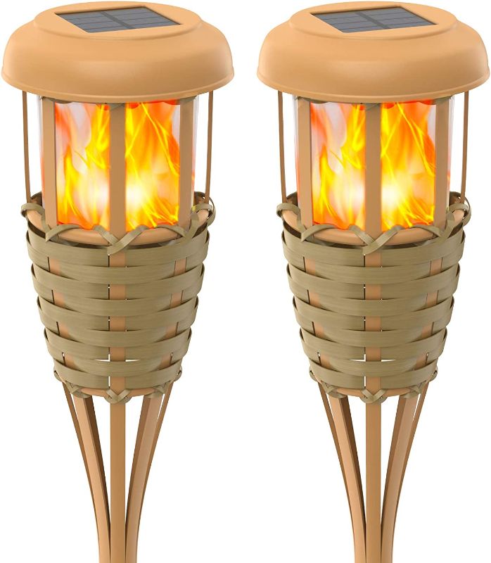 Photo 1 of **DAMAGED** Evelynsun Tiki Torch Solar Lights Outdoor - Solar Torch Light with Flickering Flame Waterproof Garden Tiki Torches for Outside-2 Pack