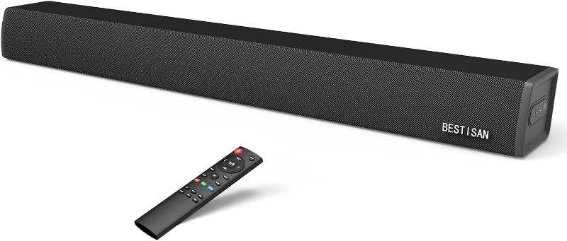 Photo 1 of BESTISAN Sound Bar, 80 watts 33.5 inch Sound Bars for TV with Bluetooth 5.0, 3 EQs, Bass Adjustable, HDMI-ARC/Optical/Coaxial/Aux/USB Connection for Home Theater, Gaming, PC, Projectors, 2023 Version 33.5 inch black