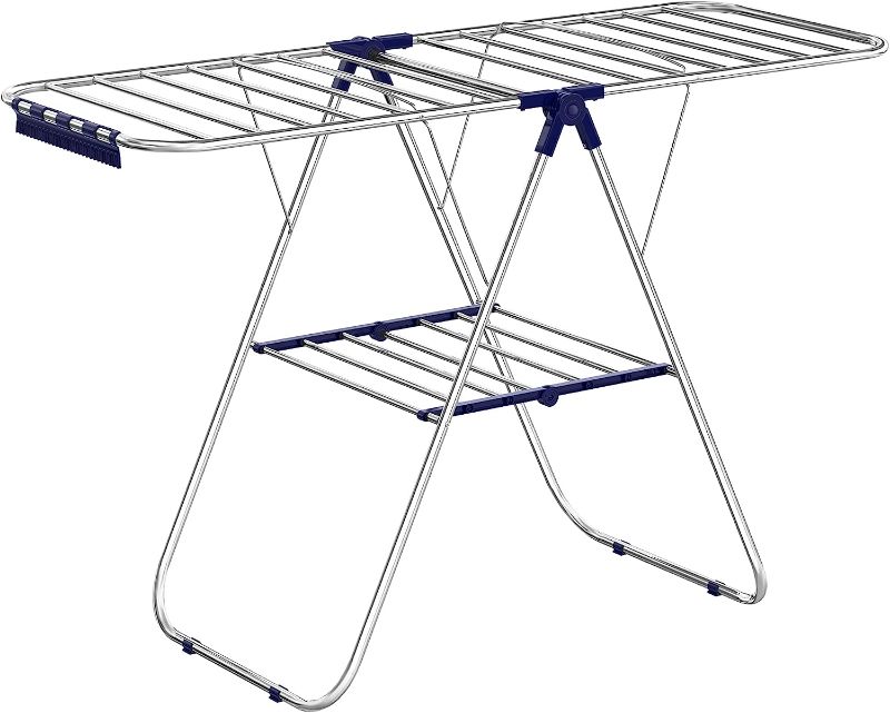 Photo 1 of SONGMICS Clothes Drying Rack, with Bonus Sock Clips, Stainless Steel Gullwing Space-Saving Laundry Rack, Foldable for Easy Storage, Silver