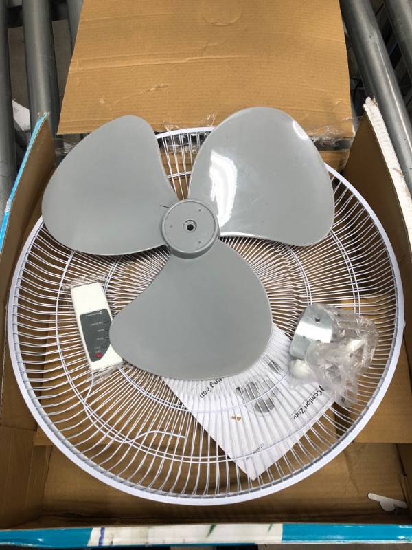 Photo 2 of *INCOMPLETE* *FOR PARTS* Comfort Zone CZ16WR 16" Quiet 3-Speed Wall Mount Fan with Remote Control, Timer and Adjustable Tilt, White 16" Wall Fan with Remote