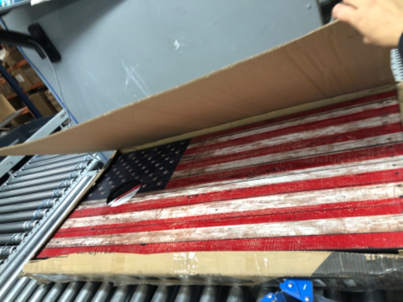 Photo 3 of **DAMAGE TO CORNERS**
GoSports Classic Cornhole Set – Includes 8 Bean Bags, Travel Case and Game Rules (Choice of style) 4’x2’ American Flag