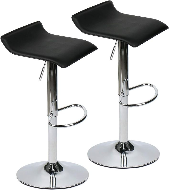 Photo 1 of **missing hardware**
Set of 2 Barstool, Adjustable Swivel Bar Stools with PU Leather and Chrome Base, Gaslift Pub Counter Chairs, Black
