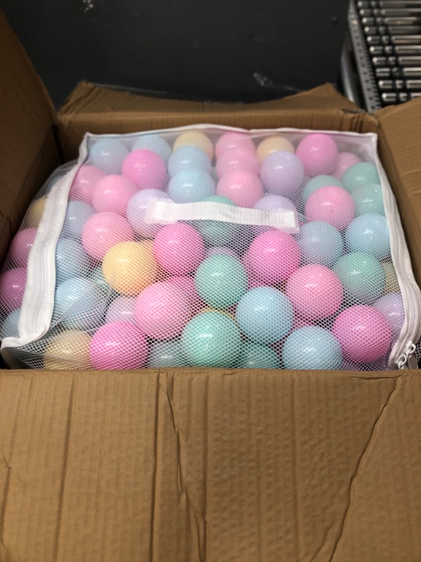 Photo 2 of Amazon Basics BPA Free Crush-Proof Plastic Ball Pit Balls with Storage Bag, Toddlers Kids 12+ Months, 6 Pastel Colors - Pack of 400 6 Pastel Colors 400 Balls