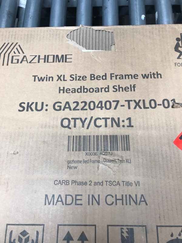 Photo 4 of **picture is queen for reference** GAZHOME TwinXL Bed Frame, Platform Bed with 2-Tier Storage Headboard, Solid and Stable, Noise Free, No Box Spring Needed, Easy Assembly