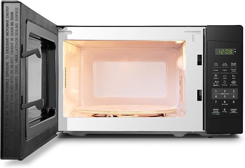 Photo 2 of **DAMAGED** OMFEE' EM720CPL-PMB Countertop Microwave Oven with Sound On/Off, ECO Mode and Easy One-Touch Buttons, 0.7cu.ft, 700W, Black