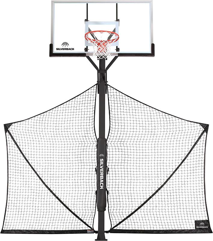 Photo 1 of **NET ONLY**Silverback Basketball Yard Guard Defensive Net System Rebounder with Foldable Net and Arms into Pole, White/Black, Large