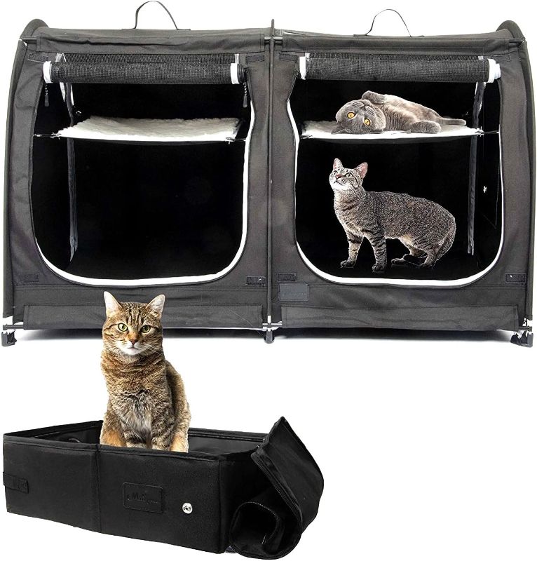 Photo 1 of Mispace Portable 2 Pet Carriers for Cats Collapsible Cat Condo for Car Travel Pet Kennel Show Cages with Portable Carry Bag Hammocks Mats and Litter Box
