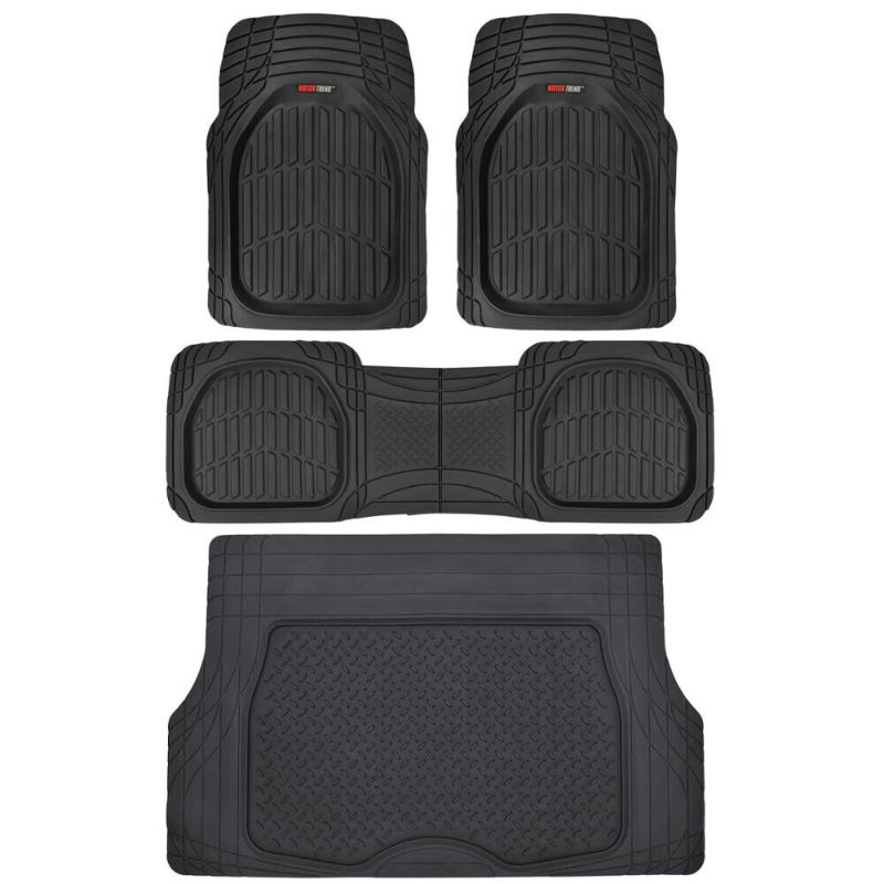 Photo 1 of Motor Trend Heavy Duty Utility Cargo Liner Floor Mats for Car Truck SUV, Trimmable to Fit Trunk, All Weather Protection Black and floor mats 