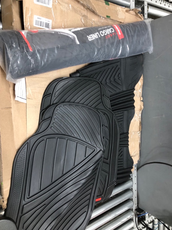 Photo 2 of Motor Trend Heavy Duty Utility Cargo Liner Floor Mats for Car Truck SUV, Trimmable to Fit Trunk, All Weather Protection Black and floor mats 