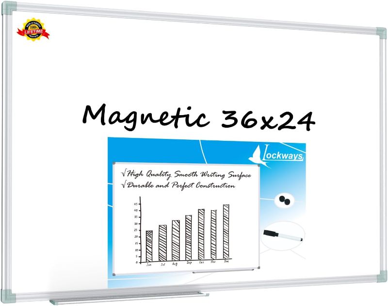 Photo 1 of Lockways Magnetic Dry Erase Board, 36 x 24 Inch Magnetic Whiteboard White Board, 1 Dry Erase Markers, 2 Magnets for School, Home, Office
