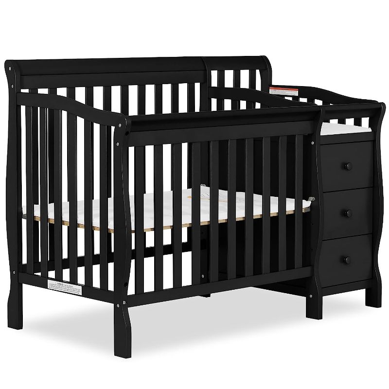 Photo 1 of Dream On Me Jayden 4-in-1 Mini Convertible Crib And Changer in Black, Greenguard Gold Certified, Non-Toxic Finish, New Zealand Pinewood, 1" Mattress Pad
