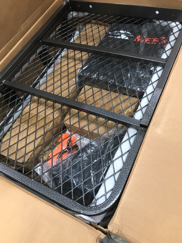 Photo 2 of MeeFar Folding Hitch Mount Cargo Carrier Basket 60" X 20" X 6"+Waterproof Cargo Bag 16 Cubic Feet(58" 19" 24"),Hauling Weight Capacity of 500 Lbs and A Folding Arm.with Hitch Stabilizer,Net and Straps HITCH BASKET and BAG