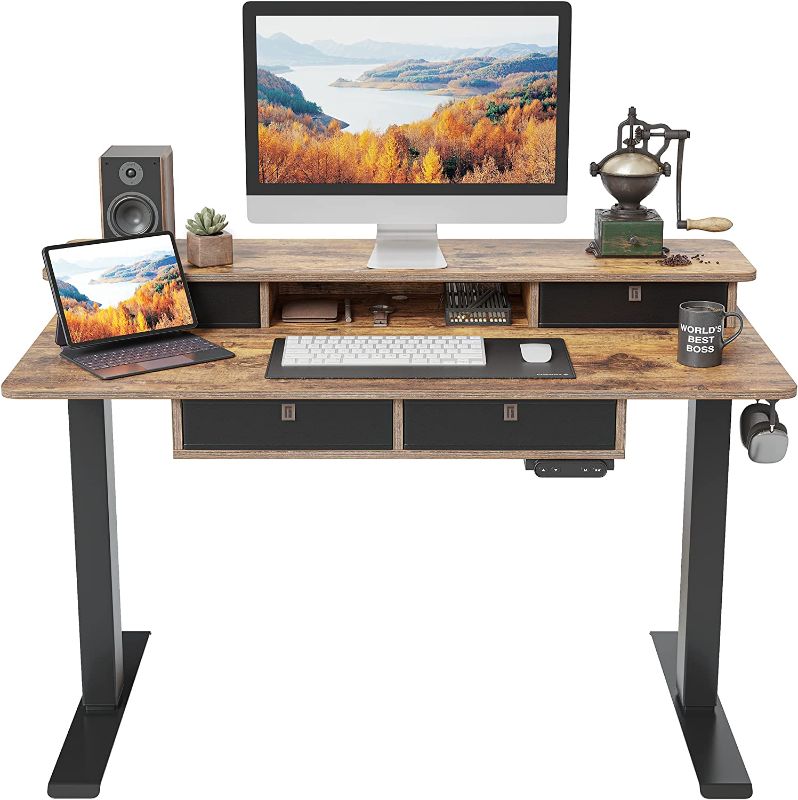 Photo 1 of ExaDesk Electric Standing Desk with 4 Drawers, 55 x 30 Inches Adjustable Desk with Storage Shelf, Stand 