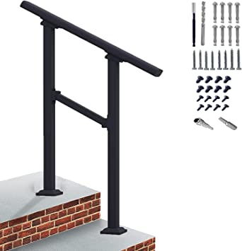 Photo 1 of Handrails for Outdoor Steps 2 Steps Handrail - Black Outdoor Hand Rails for Steps,Transitional Handrail with Installation Kit,Hand Rails for Outdoor Steps
