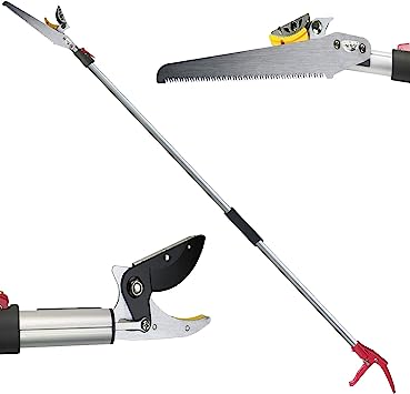 Photo 1 of  6-10 Foot Tree Pruner 2 Sections Extendable 4 Nodes Adjustable, Cut and Hold Pruning Trimmer, Long Reach Pole Saw, Telescoping Fruit Picker, Branches Bypass Lopper With Hook 4.5M, 15MM