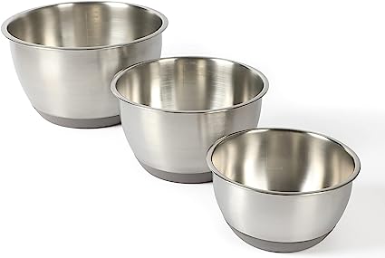 Photo 1 of ****BRAND NEW****
MARTHA STEWART Rhinewell Mirror Polish 3 Piece Stainless Steel Mixing Bowls with Lid and Non-Slip Base - Grey