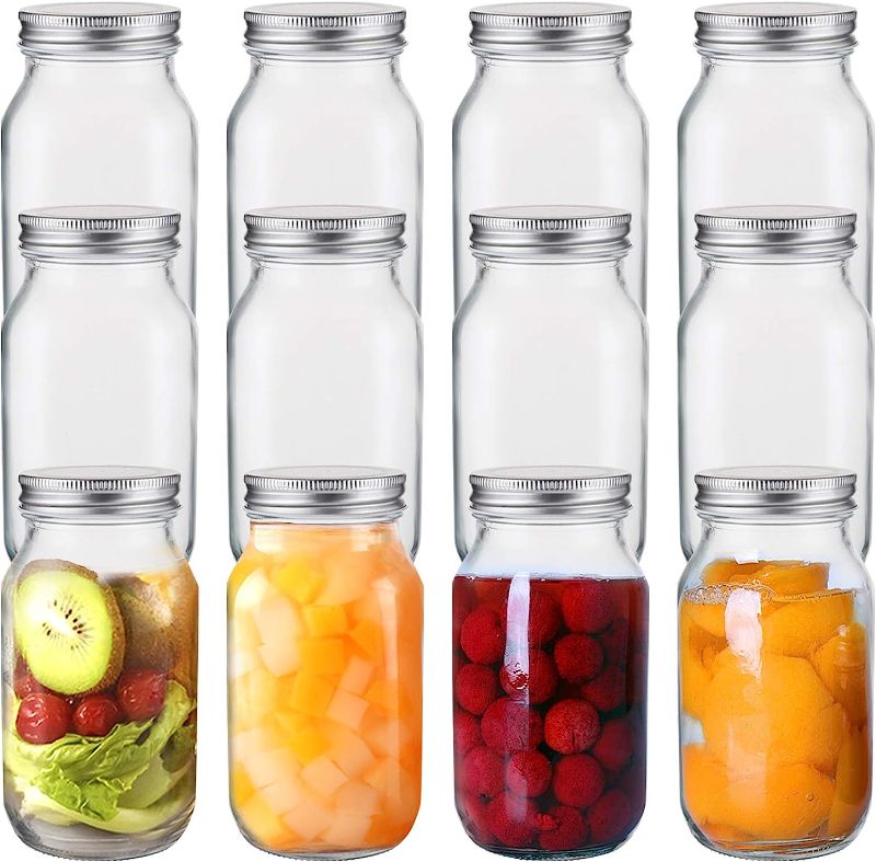 Photo 1 of 12 Pack 24 oz Glass Mason Jar Canning Jar with Silver Airtight Metal Lids, Regular Mouth Glass Jars for Preserving Fruits, Vegetables, Pickles, Tomato Juices and Sauces, ***ONE JAR BROKEN***
