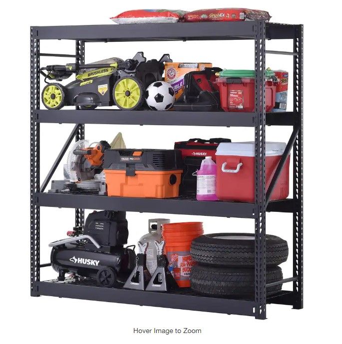 Photo 1 of ***PARTS ONLY MISSING SIDE BAR***

4-Tier Industrial Duty Steel Freestanding Garage Storage Shelving Unit in Black (77 in. W x 78 in. H x 24 in. D)
