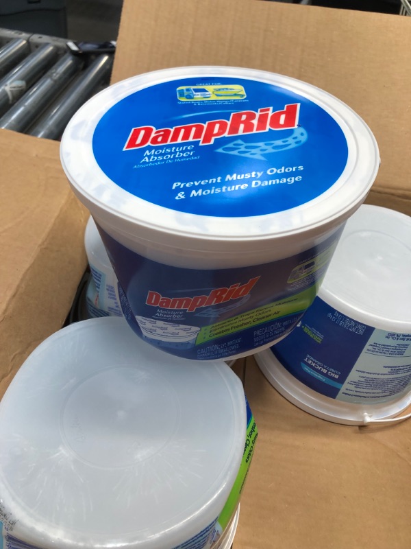 Photo 4 of **CRUSHED** DampRid, White Fragrance Free Hi-Capacity Moisture Absorber for Fresher, Cleaner Air in Large Spaces, Four 2.5 Pound Buckets, Regular