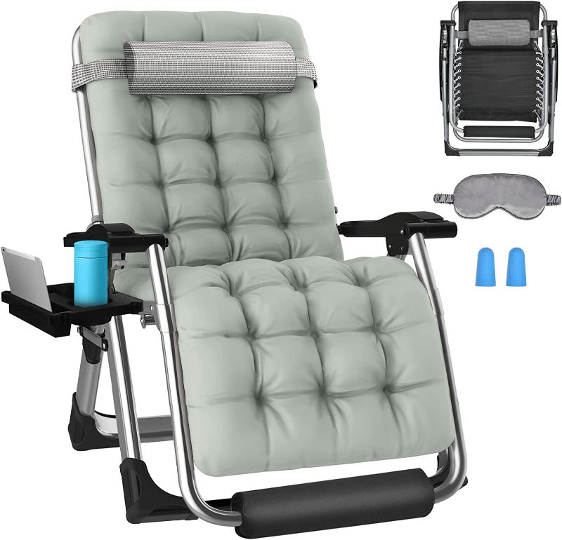 Photo 1 of Slendor Oversized Zero Gravity Chair 29In,Gravity Recliner Chair for Indoor Outdoor,XL Padded Patio Lounge Chair with Headrest, Upgrade Aluminum Alloy Lock, Cup Holder,Support 500lbs,Gray
